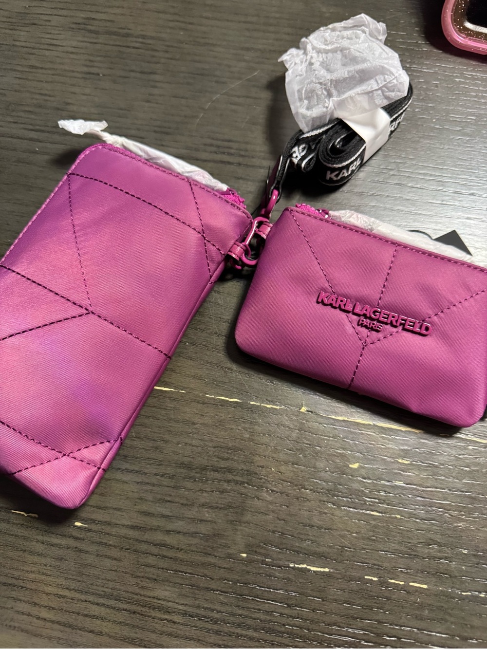 Karl Lagerfeld Fuchsia Quilted Mini Crossbody Pouch Duo